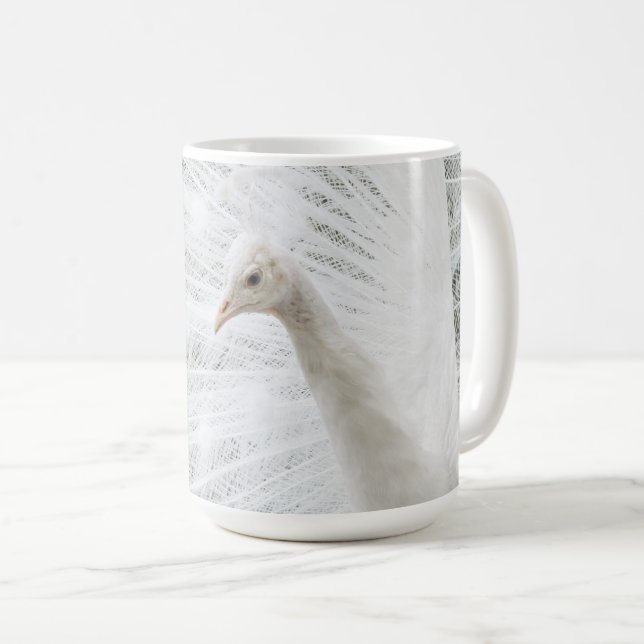 Peacock blanc belles plumes Latte Mug (Devant droit)