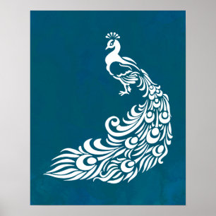 Peacock blanc sur Turquoise Bold Design Art déco é