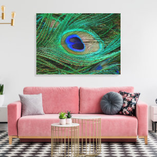 Peacock bleu Indien Plumes toile étirée Imprimer