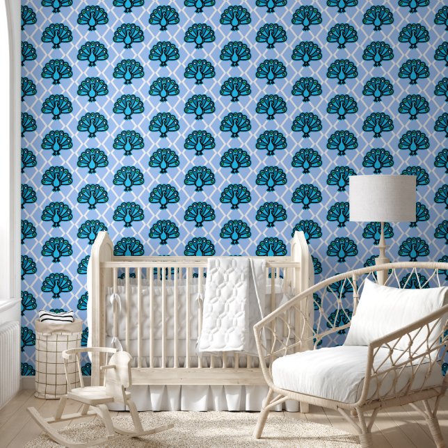 Peacock bleu mou Répéter le papier peint Motif (Enfants)
