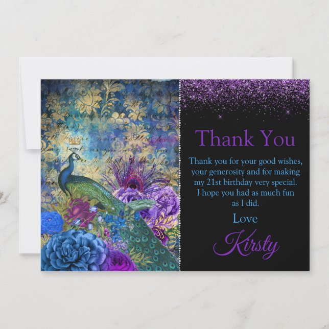Peacock bleu vintage et violet Anniversaire Merci (Devant)