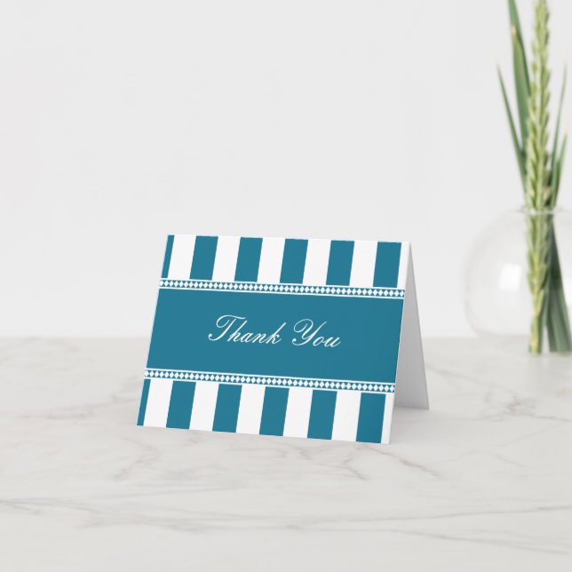 Peacock Blue and White Cafe Stripes Merci Note (Devant)