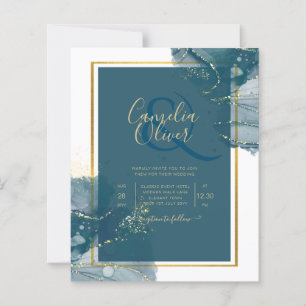 Peacock Blue Gold Alcohol ENK Chic Wedding Invitat