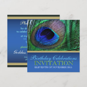 Peacock Blue+Green Feather Invitations Anniversair