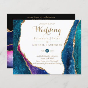 Peacock Blue Green Gold Agate Wedding Inviter CHEA