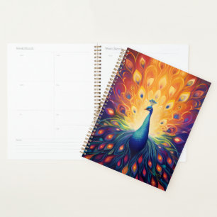 Peacock - Blue Green Rose Orange Jaune Plumes