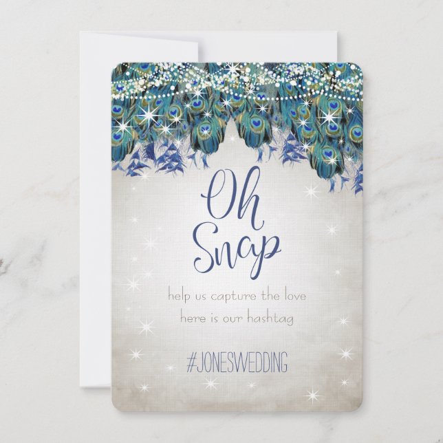 Peacock Blue Silver OH Snap Mariage Hashtag Cartes (Devant)