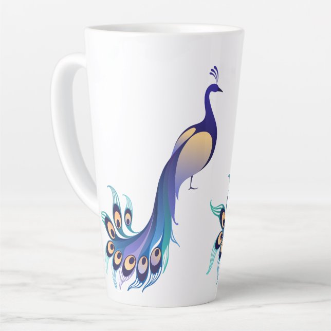 Peacock Design Art Latte Mug (Angle gauche)
