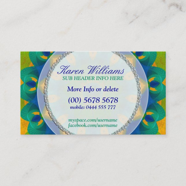 Peacock Energy New Age Carte de visite holistique (Devant)