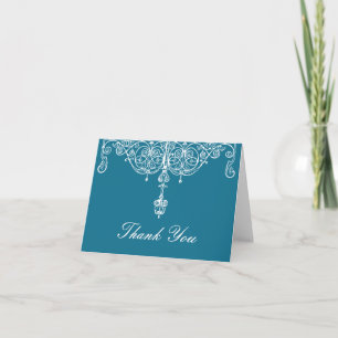 Peacock et White Scrollwork Merci Note
