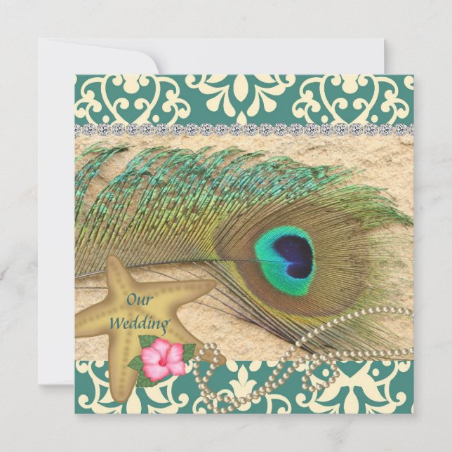 PEACOCK FEATHER BEACH INVITATION AU MARIAGE (Devant)
