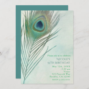 Peacock Feather Boho Chic Watercolor Invitations