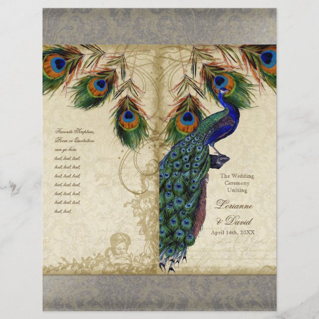 Peacock & Feather Elegant Matching Wedding Program (Devant)