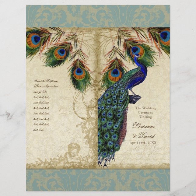 Peacock & Feather Elegant Matching Wedding Program (Devant)