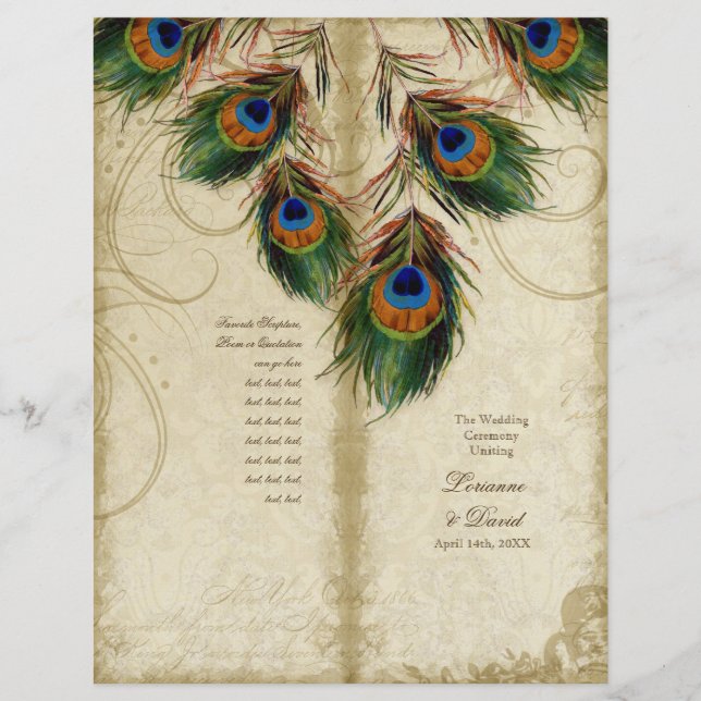 Peacock & Feather Elegant Matching Wedding Program (Devant)
