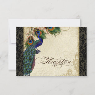 Peacock & Feather Formal Réception Invitation Noir