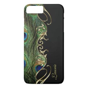 Peacock Feather Gold iPhone 7 Plus Monogram Coque