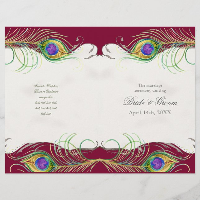 Peacock Feather n Swirls - Programme de mariage fo (Devant)
