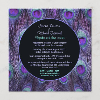 Peacock Feather Purple Drame Faire-part de mariage