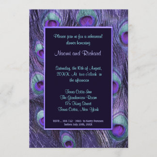Peacock Feather Purple Rehearsdîner Invitation