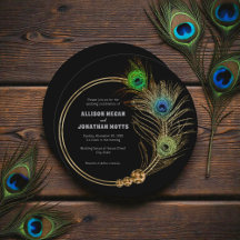 Peacock Feather Vibrant Élégant Mariage Invitation