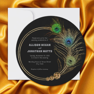 Peacock Feather Vibrant Élégant Mariage Invitation