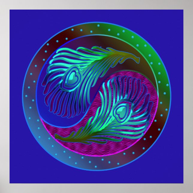 Peacock Feathers 5 Yin Yang Poster (Devant)