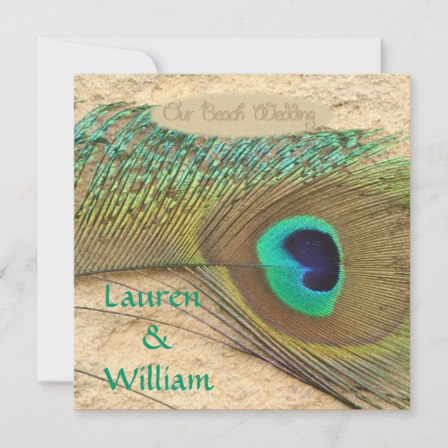 PEACOCK FEATHERS Beach Wedding Invitation (Devant)