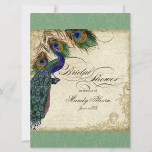 Peacock & Feathers Fête des mariées Invitation ver