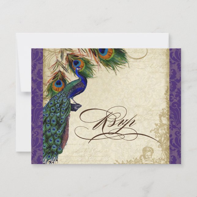 Peacock & Feathers Formal RSVP Réponse Violet (Devant)