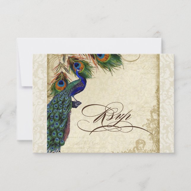 Peacock & Feathers Formal RSVP Response Cream (Devant)