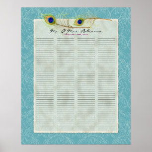 Peacock Feathers Guest Book Signer Poster