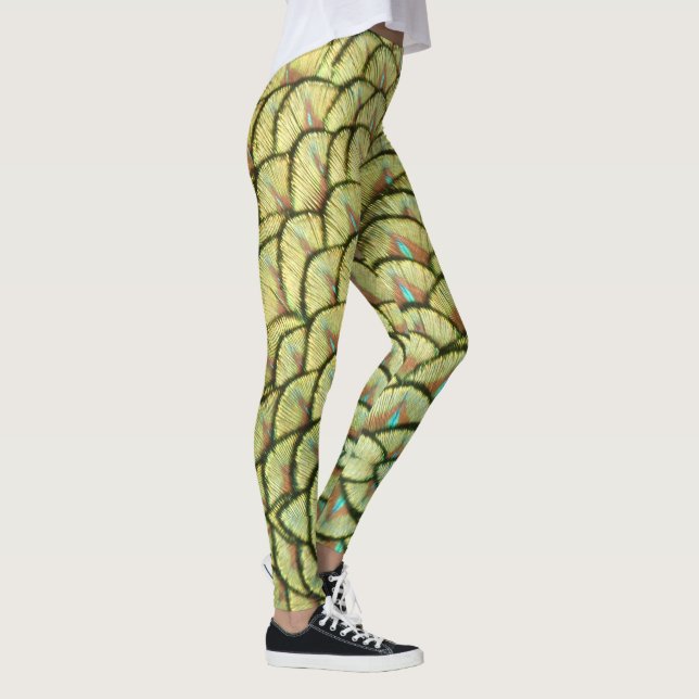 Peacock Feathers Motif Jaune Legging (Droite)