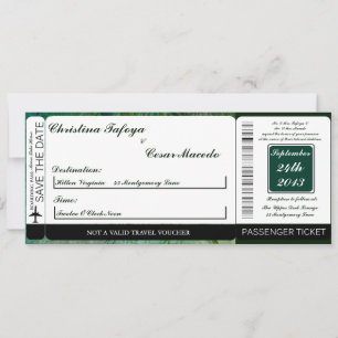 Peacock Green Boarding Pass Faire-part de mariage