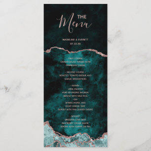 Peacock Green Rose Gold Agate Marbre Mariage Menu