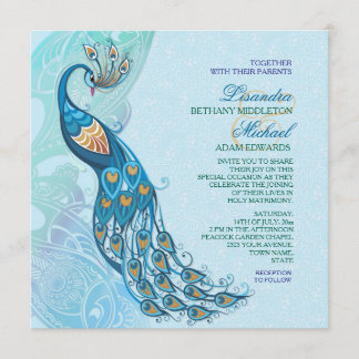 Peacock Lace Elegance Faire-part de mariage