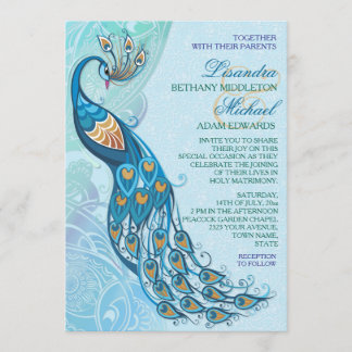 Peacock Lace Elegance Faire-part de mariage