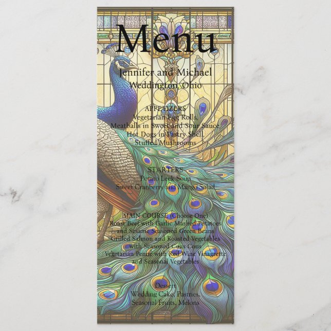 Peacock Maximalist Fancy Luxe Mariage Menu (Devant)
