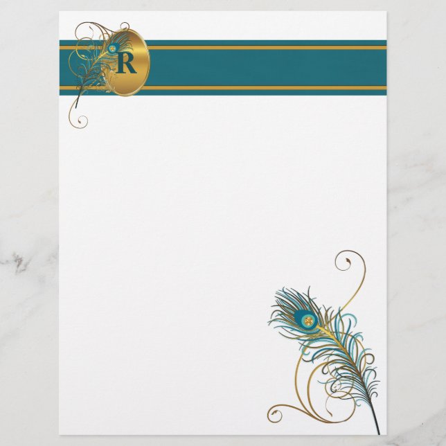 Peacock Monogramme en Turquoise et or (Devant)