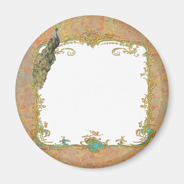 Peacock n Paisley Ornat Art Imprimer Magnet (Devant)