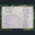 Peacock n violet programme de mariage modèle<br><div class="desc">DESIGN - Une plumes de paon vibrante dans les tons bleu, violet, vert, jaune moutarde et noir est bordée par des modèles pour votre libellé personnalisé. PERSONNALISER IT - Utilisez le bouton "customiser" pour modifier la taille / le style et la couleur de la police et pour ajouter, déplacer ou...</div>