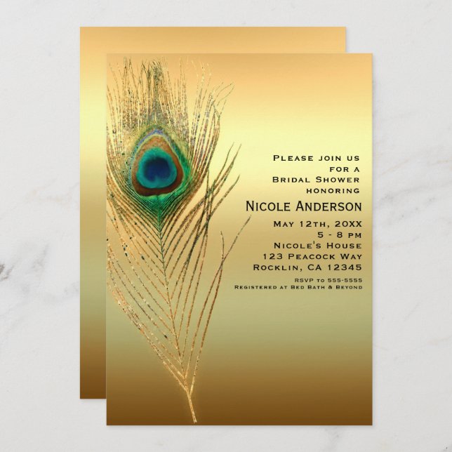 Peacock Plumes or Exotic Boho Chic Invitations (Devant / Derrière)