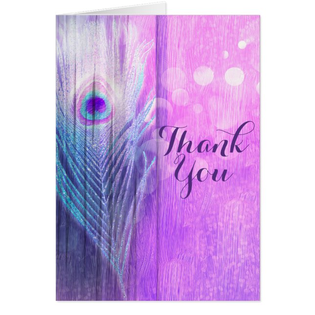 Peacock Plumes rose et bleu Boho Chic Merci (Devant)