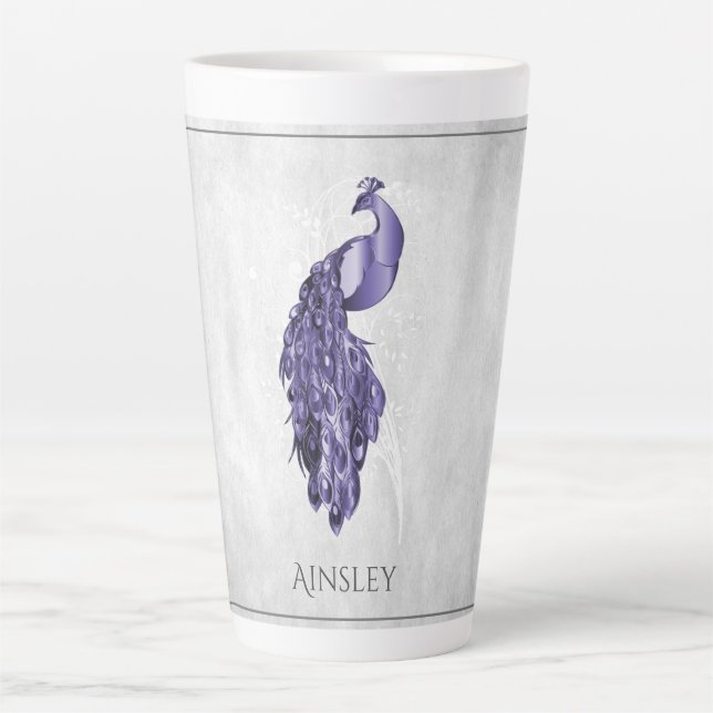 Peacock Purple Elegant Personnalisé Latte Mug (Devant)