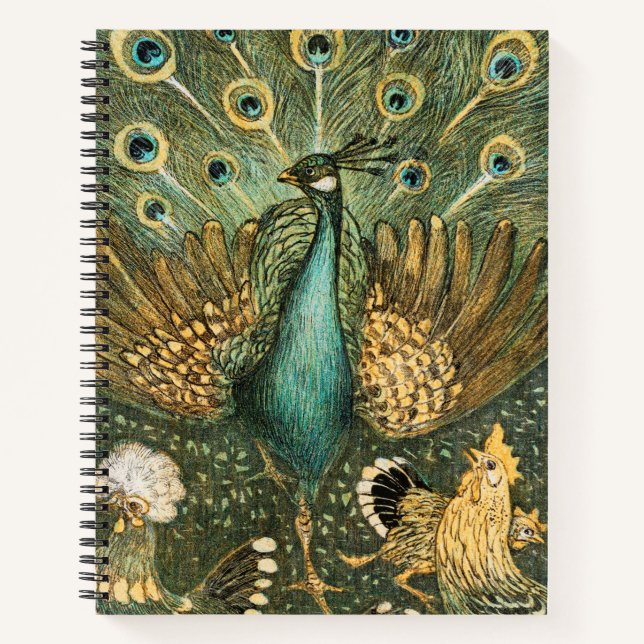 Peacock Rooster Illustré Imprimer Carnet Spiral (Devant)