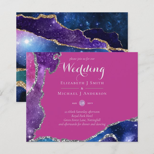Peacock rose bleu Agate Mariage Inviter BUDGET (Devant / Derrière)