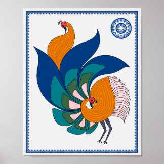 Peacock Serenity : Poster d'Art Moderne Madhubani