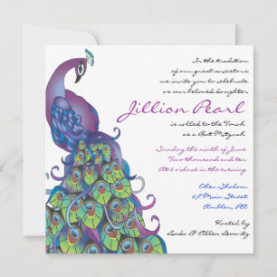 Peacock Thème Bat mitzvah Invitation Invitation bl