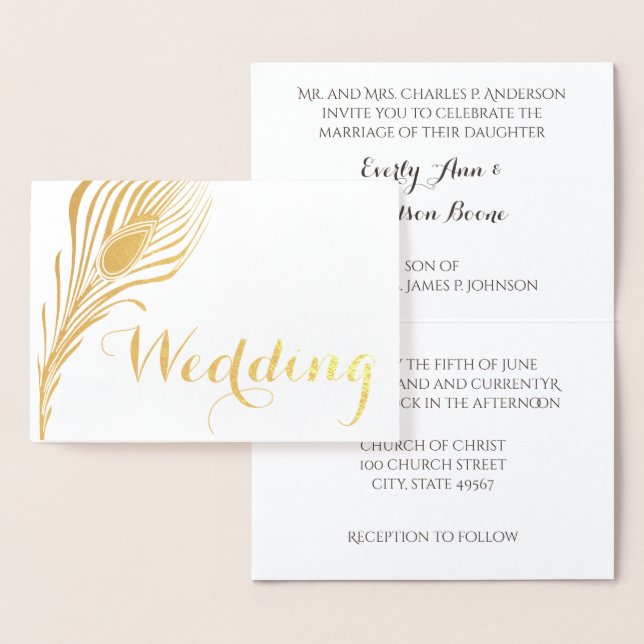 Peacock Typographie Gold Foil Mariage Invitations (Affichage)