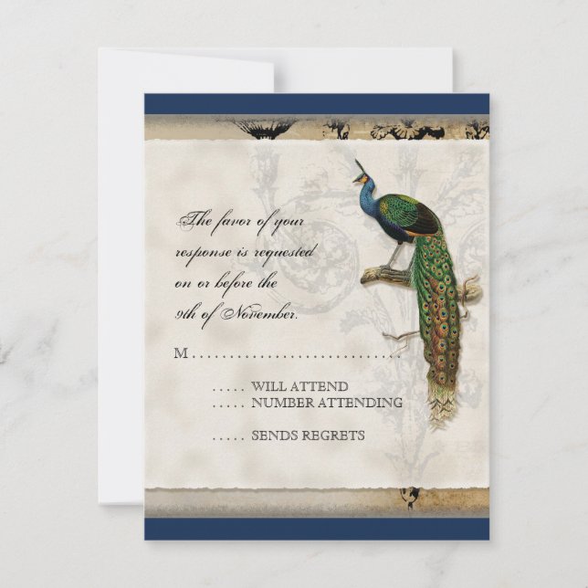 Peacock vintage 6 - Faire-part de mariage (Devant)